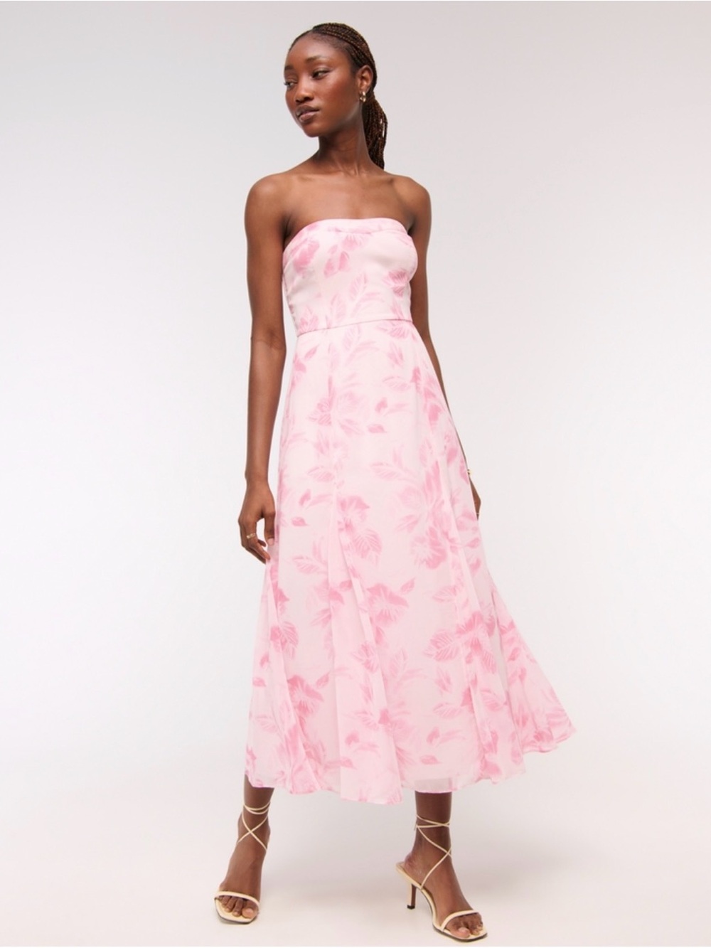 A&F Camille Godet Strapless Pink Floral Midi Dress